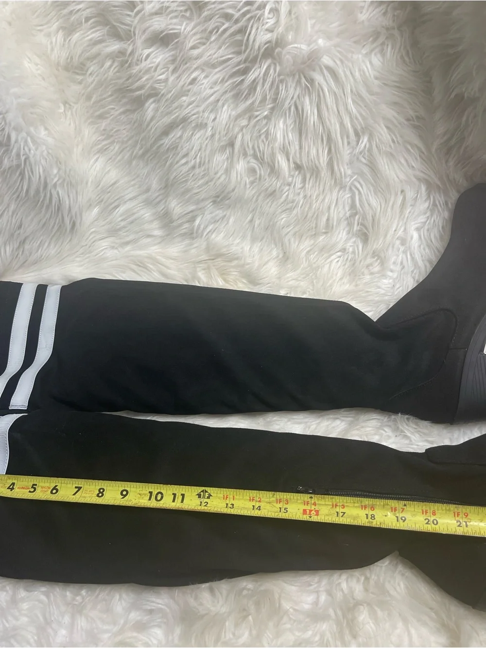 Lust For life Over-the-Knee Black Fabric Block Heel Boots white Stripes SZ9M